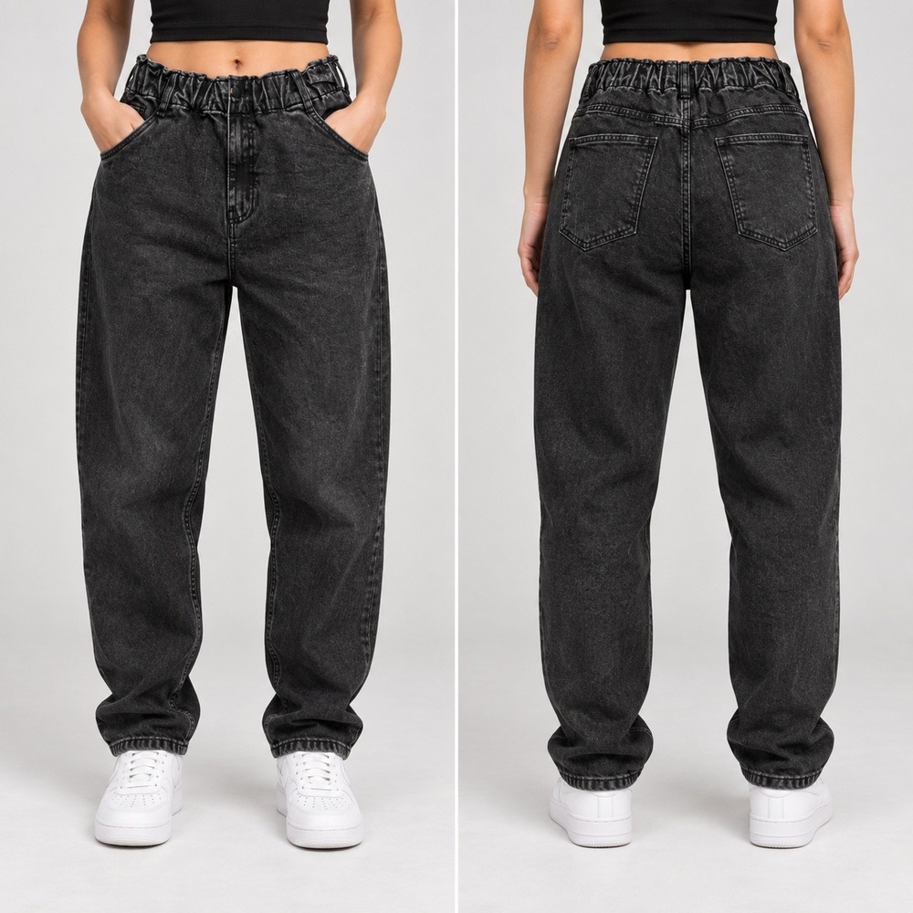 Jones Stores Slouchy Jeans Women 28 Washed Black Paperbag Stretchy Waist Tapered